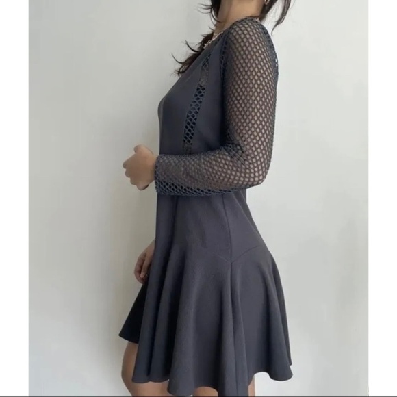 $425 Rebecca Taylor Sz 4 Gray Mesh Fishnet Fit and Flare Dress Skater Work - Picture 8 of 12